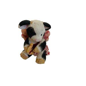 Mary MuMu Cow Fairy Figurine Holding Book‎ With Pink Polka Dot Wings  Dress